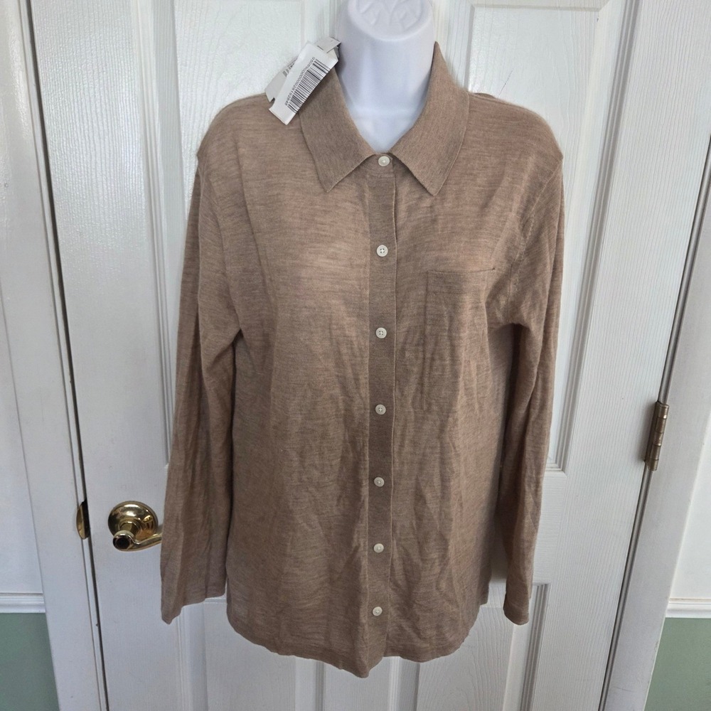 Guest In Residence Showtime Revolve 100% Cashmere Tan Brown Knit Button Down S